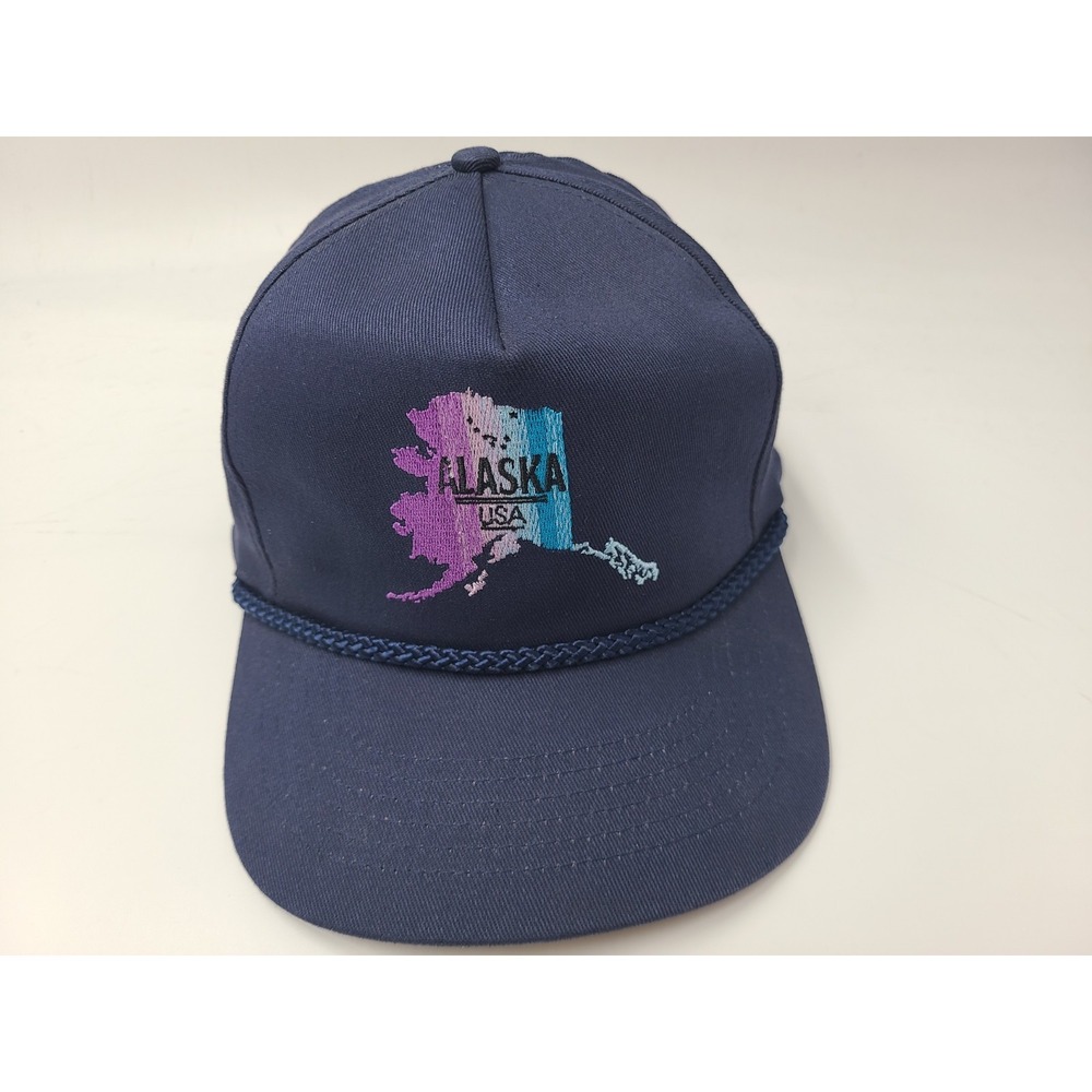 Vintage Alaska USA Distressed Rope Snapback Hat Cap Cotton Casual Men Women Blue